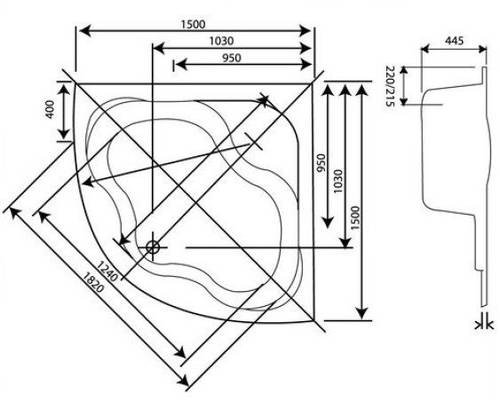 Ванна Koller Pool Atlanta 150 + сифон + ножки (ATLANTA150X150+WBW0070+A55K (KP))
