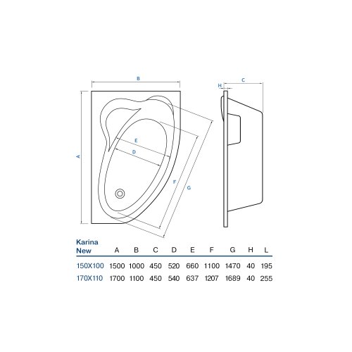 Ванна Koller Pool Karina 170х110 R (KARINANEW170X110R)