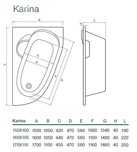 Ванна Koller Pool KARINA 170X110 L + сифон + ніжки (BTKA170110L+WBW0001+B70CМMA-57)