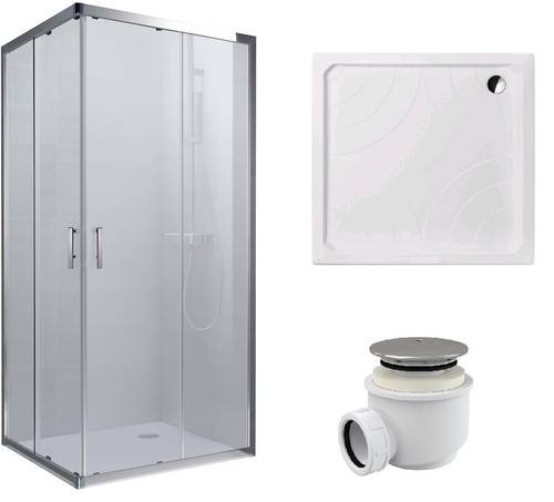 Душова кабіна Koller Pool GRACE квадратна 900x900x1900 мм прозоре + піддон Grace 900х900 квадр + сифон A47CR-60 (G90SC+GRACE90S+A47CR-60)