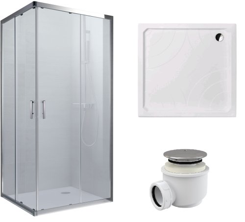 Душова кабіна Koller Pool GRACE квадратна 900x900x1900 мм прозоре + піддон Grace 900х900 квадр + сифон A47CR-60 (G90SC+GRACE90S+A47CR-60)