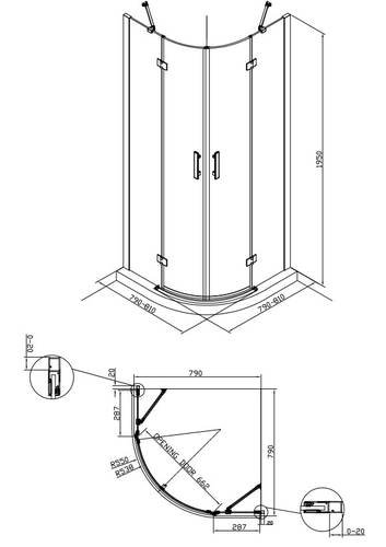 Душевая кабина Koller Pool KVADRO полукруглая 900x900x1950 мм стекло прозрачное (K90RC-2)