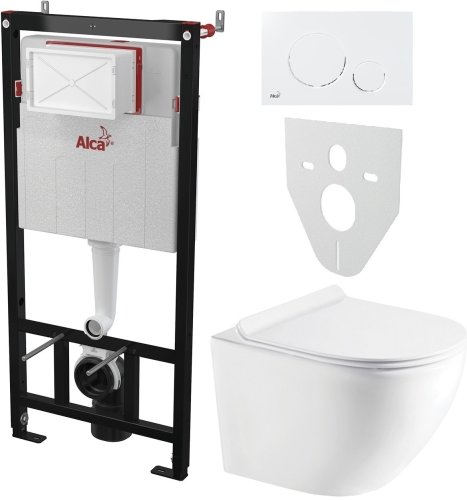Инсталляция AlcaPlast 4в1 AM101/1120 с белой круглой кнопкой M670 + подвесной унитаз ROUND (AM101/1120-4:1 RU M670-0001