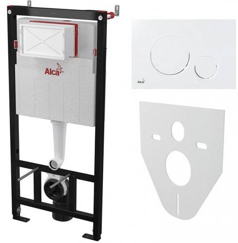 Инсталляция AlcaPlast 4в1 AM101/1120 с белой круглой кнопкой M670 + подвесной унитаз ROUND SMART (AM101/1120-4:1 RU M670-0001 + RN-0490-RW)