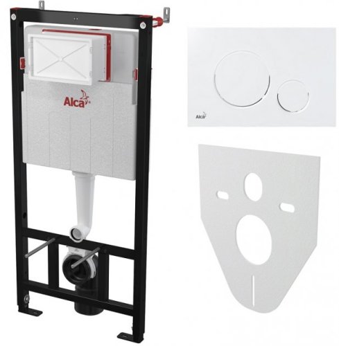 Инсталляция AlcaPlast 4в1 AM101/1120 с белой круглой кнопкой M670 + подвесной унитаз ROUND SMART (AM101/1120-4:1 RU M670-0001 + RN-0490-RW)