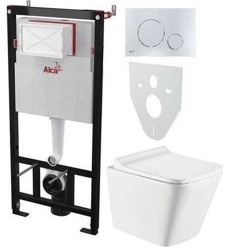 Инсталляция AlcaPlast 4в1 AM101/1120 с хромированной круглой кнопкой M671 + подвесной унитаз TREND (AM101/1120-4:1 M671-0001 + TR-0490-RW)