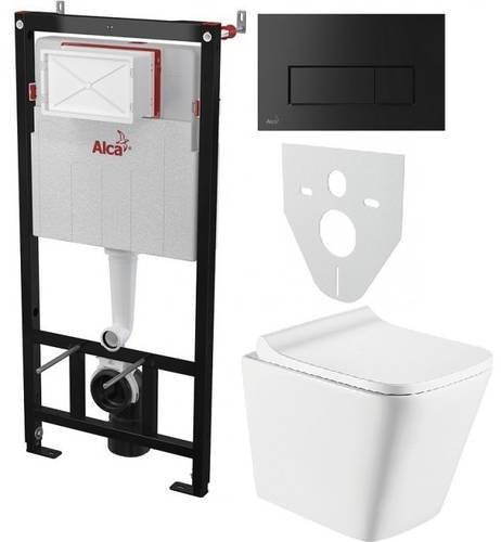 Инсталляция AlcaPlast 4в1 AM101/1120 с черной матовой прямоугольной кнопкой M578 + подвесной унитаз TREND (AM101/1120-4:1 RU M578-0001 + TR-0490-RW)