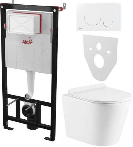 Инсталляция AlcaPlast 4в1 AM101/1120 с белой круглой кнопкой M670 + подвесной унитаз ORION (AM101/1120-4:1 M670-0001 + OR-0515-RW)
