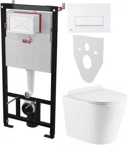 Инсталляция AlcaPlast 4в1 AM101/1120 с белой прямоугольной кнопкой M570 + подвесной унитаз ORION (AM101/1120-4:1 RU M570-0001