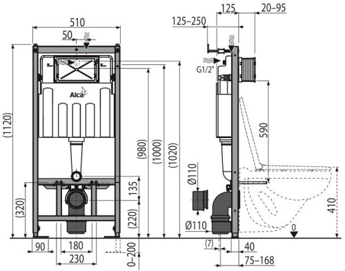Инсталляция AlcaPlast 4в1 AM101/1120 с белой прямоугольной кнопкой M570 + подвесной унитаз ORION (AM101/1120-4:1 RU M570-0001