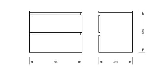 Тумба консольная белая Koller Pool STYLE 70cм под накладной умывальник Kvadro 60см (2022ST-101570)