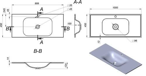 Тумба консольная белая с умывальником Koller Pool Trend 100cм (202210TR-01000)