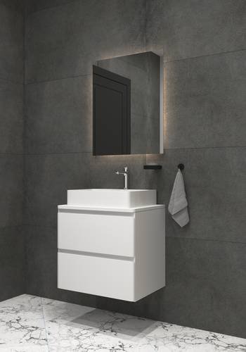 Тумба консольная белая Koller Pool STYLE 70cм с умывальником Kvadro 60см (2022ST-101570 + KR-0600M-WB)