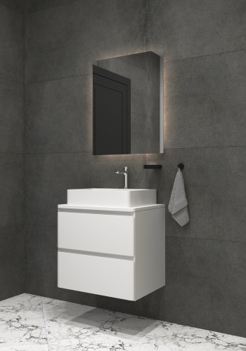 Тумба консольная белая Koller Pool STYLE 70cм с умывальником Kvadro 60см (2022ST-101570 + KR-0600M-WB)