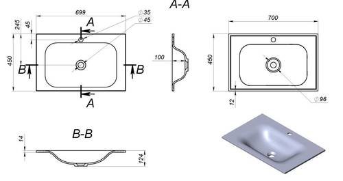 Напольная тумба Koller Pool EDGE NEW 700 (белый) с умывальником (EDNEW070WHITE)