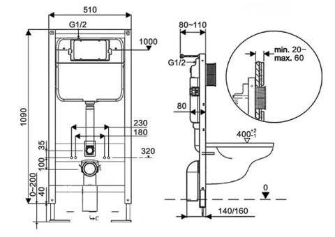 Инсталляция для подвесного унитаза Koller Pool AQUA LINE (KP-AL-H02)
