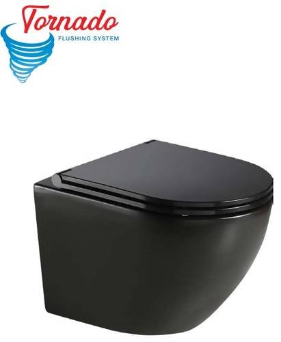 Унитаз подвесной Koller Pool ROUND с сиденьем Soft-close (смыв Торнадо), черный матовый (RN-0520-RQ-MB)