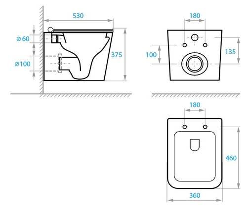 Унитаз подвесной Koller Pool KVADRO с сиденьем Soft-close (смыв Торнадо), черный матовый (KR-0530-RQ-MB)