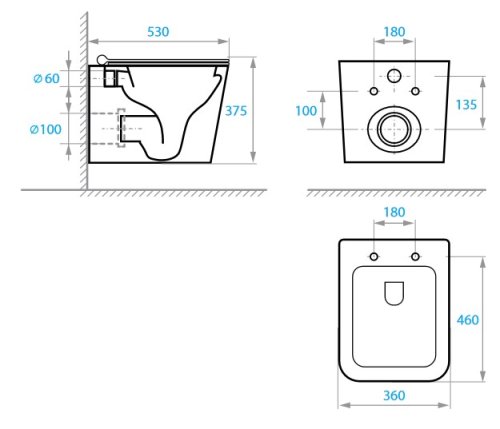 Унитаз подвесной Koller Pool KVADRO с сиденьем Soft-close (смыв Торнадо), черный матовый (KR-0530-RQ-MB)