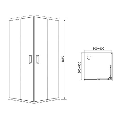 Душевая кабина EGER VI`Z CС 85*85*185см квадратная, регулируемый (+/-5cм) профиль хром, стекло прозрачное (599-005СС/1)