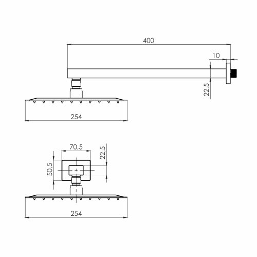 Верхній душ VOLLE CASCADA R85 , 250*250мм, кронштейн, SS, pistola gris (1586.180105)