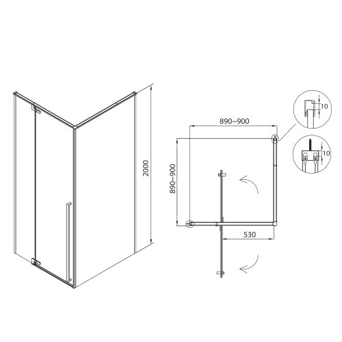 Душова кабіна IMPRESE VACLAV 90*90*200см квадратна ліва, розпашні двері, скло прозоре 8 мм з Easy clean покритям, без піддону (s6408690L)