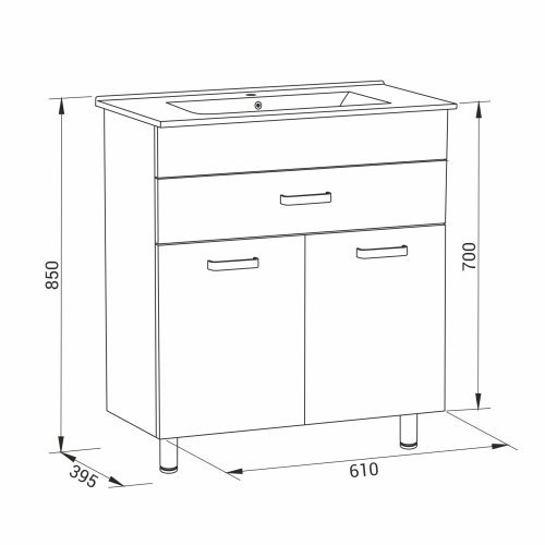 Тумба универсальная с умывальником RJ VELUM-L 60см, серая (RJFU037-4160GRSET(RJFU037-4160GR+RZJ610))
