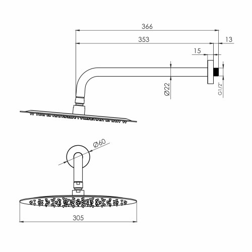Верхний душ VOLLE CASCADA R100, ?300мм, кронштейн, SS, pistola gris (1586.180205)