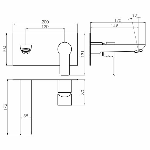 Смеситель для умывальника скрытый монтаж IMPRESE ORLIK, хром, 35 мм (f03509401CC)