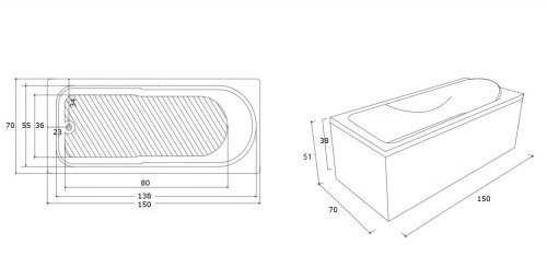 Ванна акрилова IMPRESE MILADA 150*70*38 см, без ніжок (b0701005070)