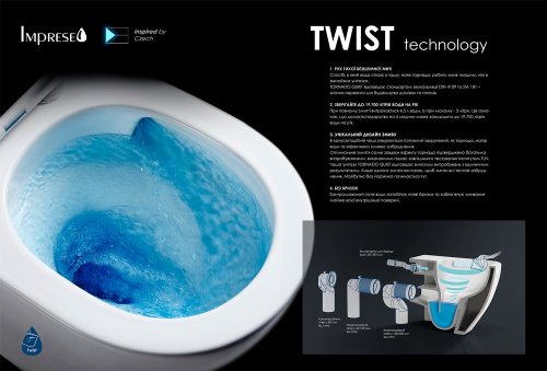 Унитаз напольный IMPRESE VLTAVA TWIST 62,5*39*84,5 см с бачком, сиденье твердое Slim slow-closing (с06509603TW)