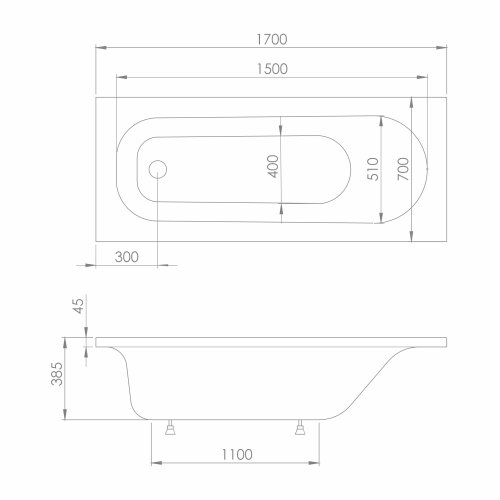 Ванна акриловая IMPRESE ROZKOS 170*70*38,5 см, без ножек (b0701017070)