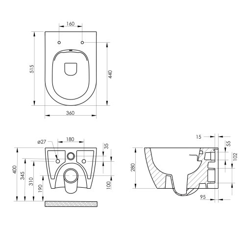 Унитаз-биде подвесной VOLLE VIRGO, Rimless, сиденье твердое Slim slow-closing (1324.491007)