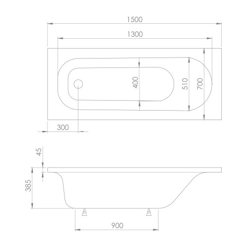 Ванна акриловая IMPRESE ROZKOS 150*70*38,5 см, без ножек (b0701015070)