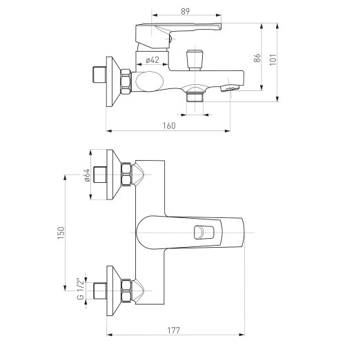 Душевой набор VOLLE SOLAR смеситель для ванны, душевой гарнитур (1530.030101+t03800101LX), cromo (SET20230932)