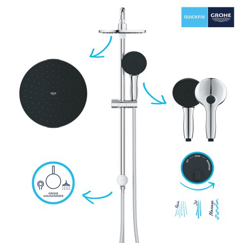 Душевая Система Grohe Quickfix Vitalio Start 200 Flex с термостатическим смесителем для ванны Grohe QuickFix Precision Feel 34788000