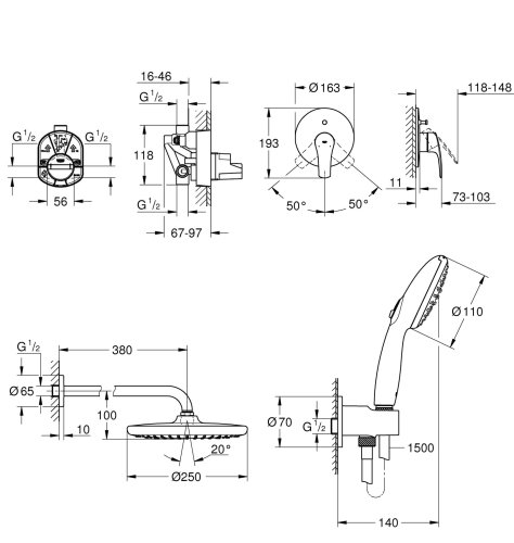 Душевая система скрытого монтажа с термостатом Grohe QuickFix Grohtherm&Vitalio Start UA26415SC8