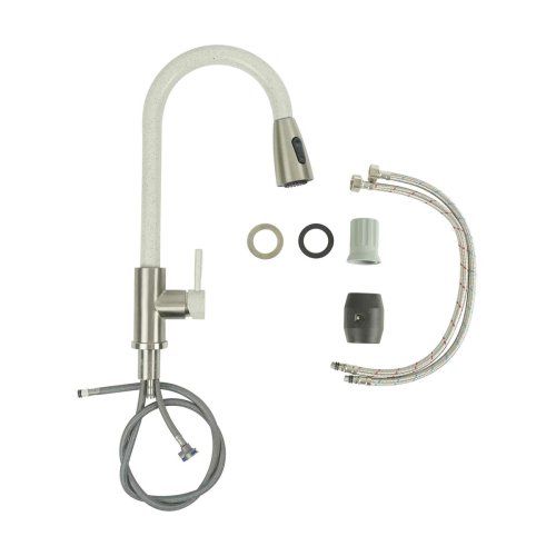 Смеситель с выдвижным изливом Platinum KT 8203 (8614) Белый в точку комби