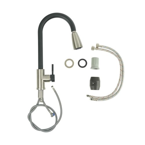 Смеситель с выдвижным изливом Platinum KT 8203 (8614) Черный матовый комби