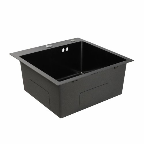 Кухонная мойка 50*50 PVD черная Platinum Handmade (сифон круглый черный, 3,0/0,8)