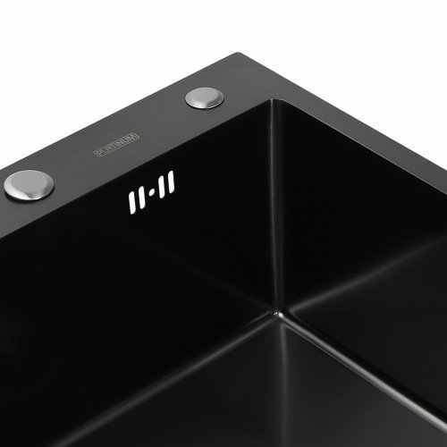 Кухонная мойка 50*50 PVD черная Platinum Handmade (сифон круглый черный, 3,0/0,8)