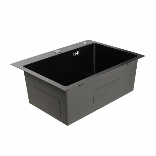 Кухонная мойка 58*43 PVD черная Platinum Handmade (сифон круглый черный, 3.0/0.8)