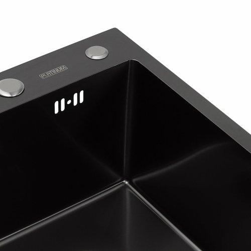 Кухонная мойка 58*43 PVD черная Platinum Handmade (сифон круглый черный, 3.0/0.8)