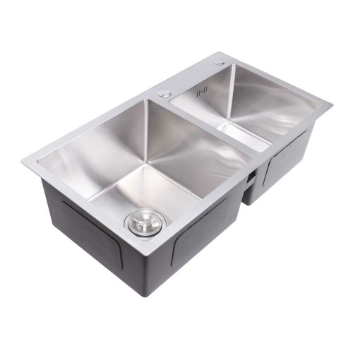 Кухонная мойка 75*41 нержавейка на две чаши Platinum Handmade (круглый сифон, 3.0/0.8)