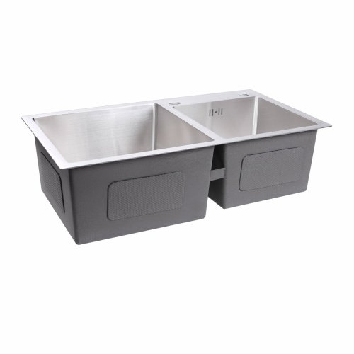 Кухонная мойка 75*41 нержавейка на две чаши Platinum Handmade (круглый сифон, 3.0/0.8)