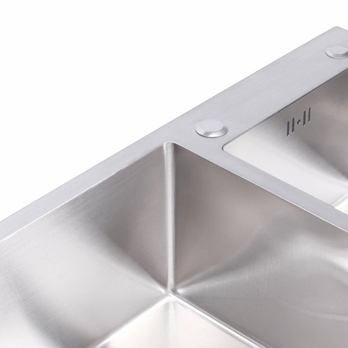 Кухонная мойка 75*41 нержавейка на две чаши Platinum Handmade (круглый сифон, 3.0/0.8)