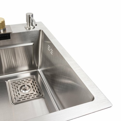 Кухонная мойка 75*45B PVD сатин Platinum Handmade "ВОДОСПАД"