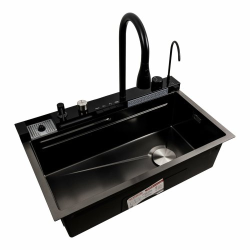 Кухонная мойка 75*45М PVD черная Platinum Handmade "Водопад"