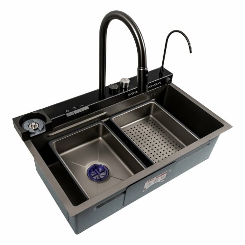 Кухонная мойка 75*46D PVD серая Platinum Handmade "ВОДОСПАД"