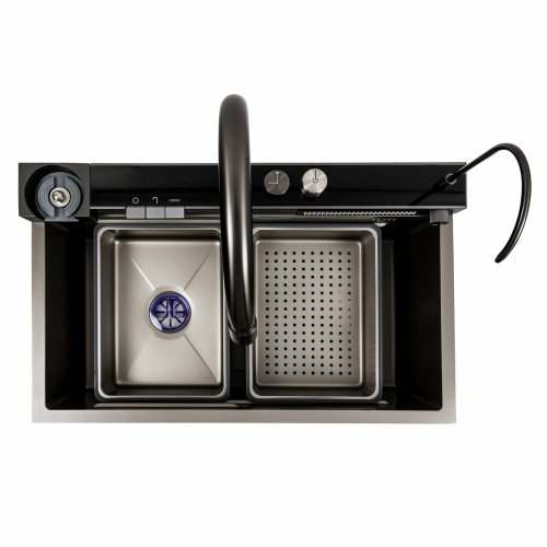 Кухонная мойка 75*46D PVD серая Platinum Handmade "ВОДОСПАД"